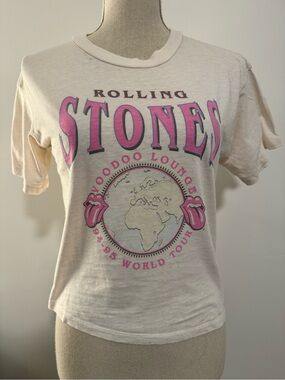 The Rolling Stones Cream Pink Cotton Blend Baby Doll Tee size XS